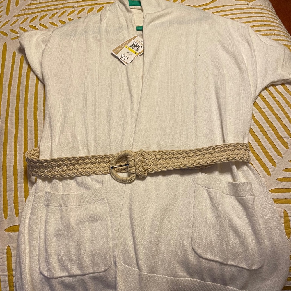 Michael Kora Brand new white cardigan with belt.